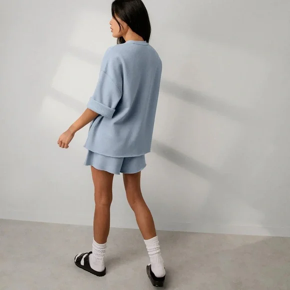 Lunya Silksweats™ Midweight‎ Reversible Short Welkin Blue Size Large - Picture 4 of 10